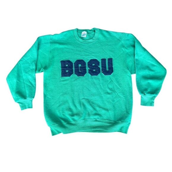 Crewneck Vintage Jerzees Sweatshirt BGSU College Large Vintage Green - Picture 1 of 10